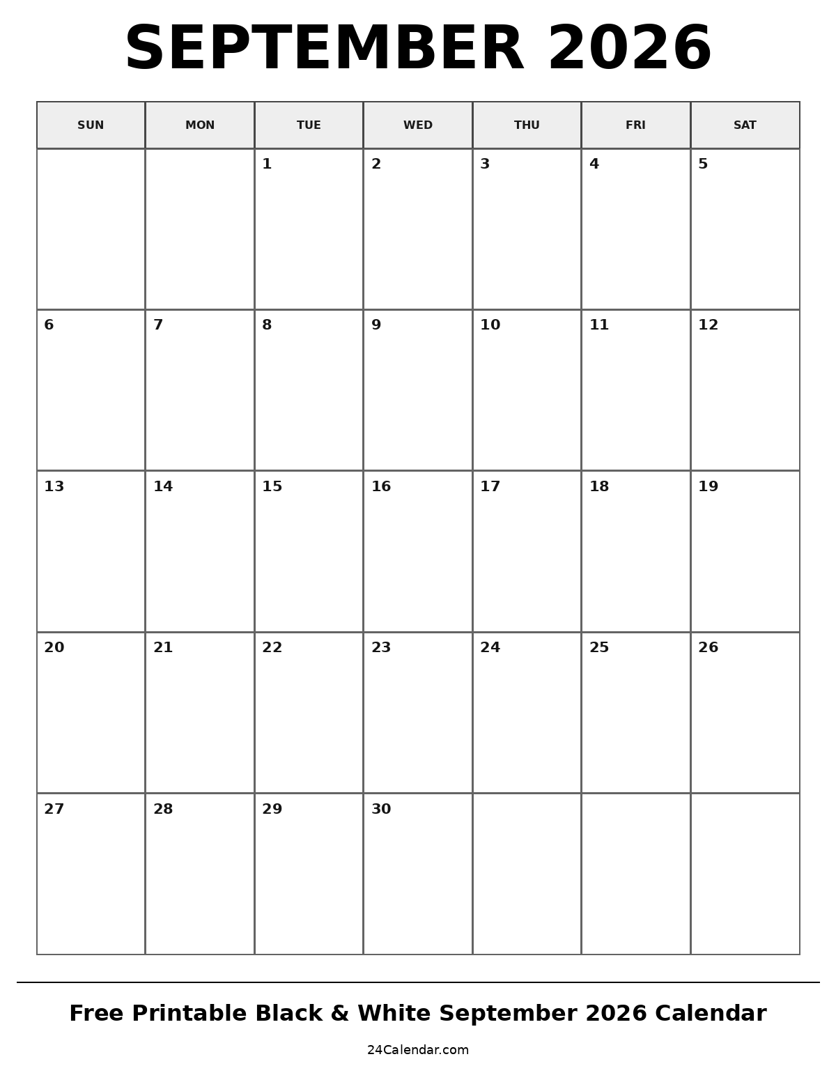 Free Printable September 2026 Calendar
